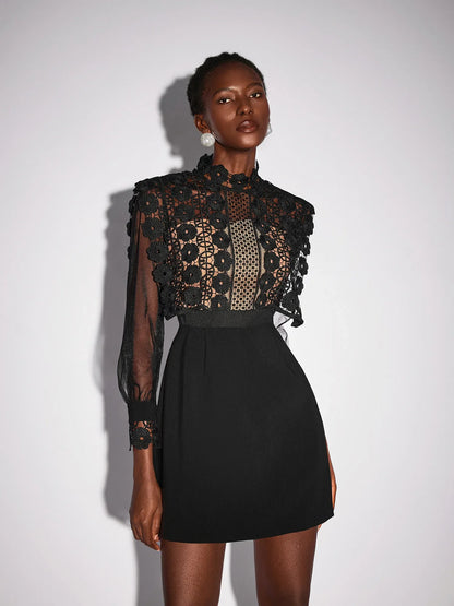 Sheer Floral Mesh Mini Dress