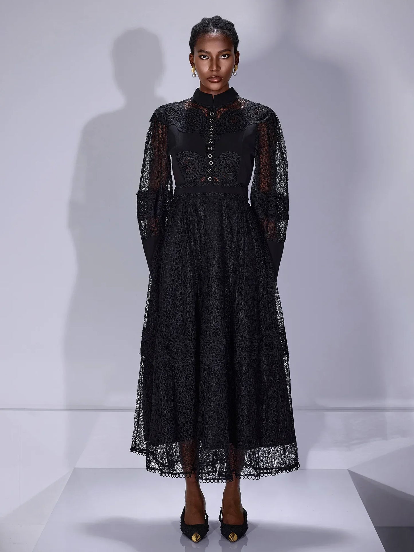 Sheer Mesh High-Neck Elegant Maxi Dress