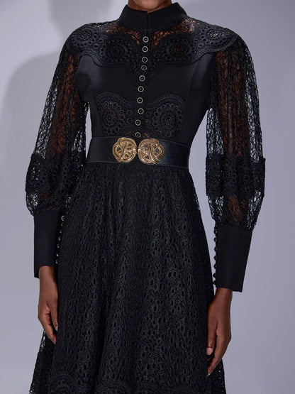 Sheer Mesh High-Neck Elegant Maxi Dress