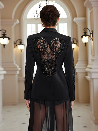 Sheer Sleeve Beaded Jacket Set