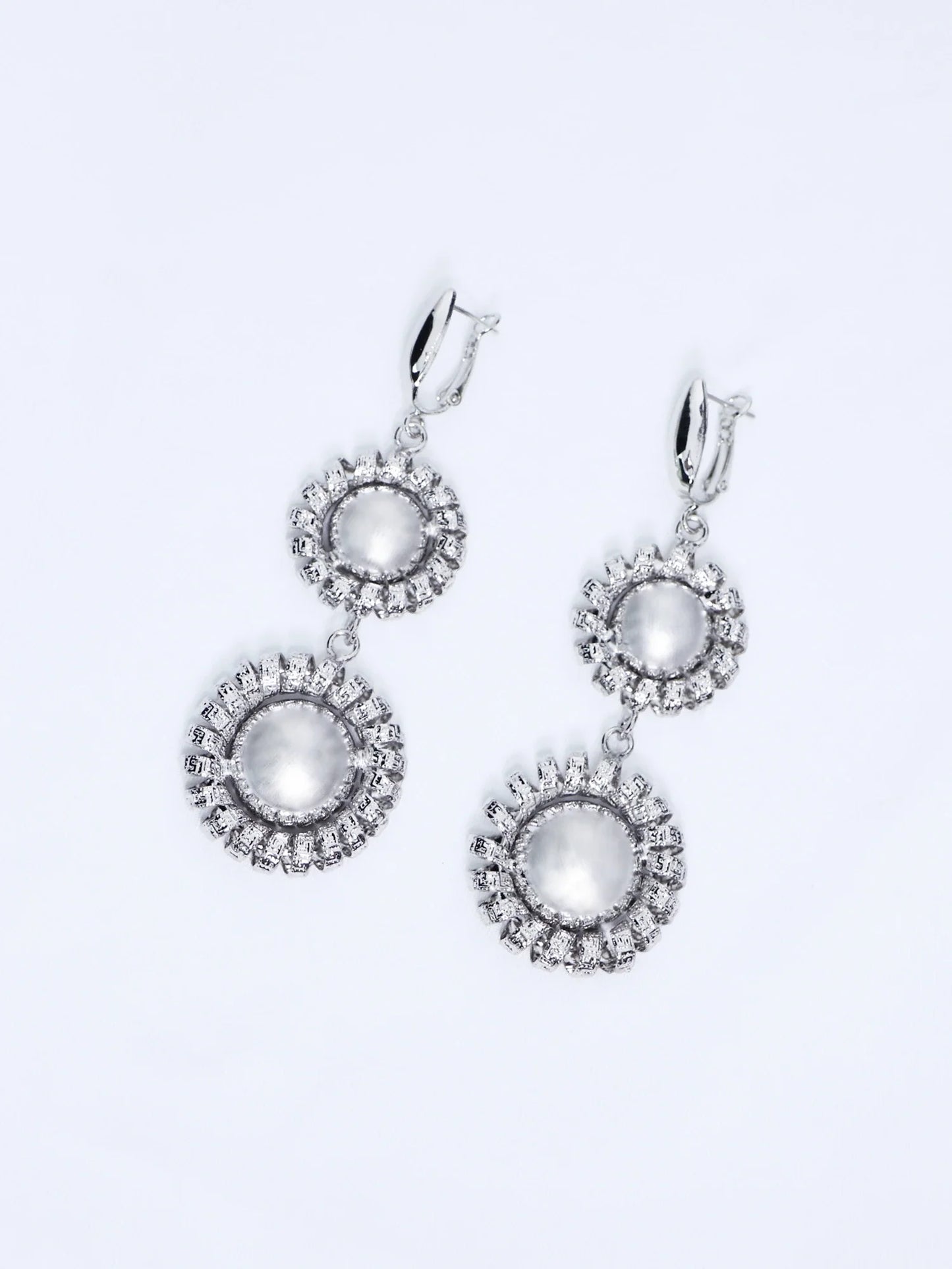 Silver Large Flower Beaded Necklace Earring Set