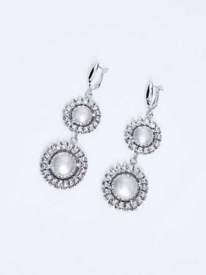 Silver Large Flower Beaded Necklace Earring Set