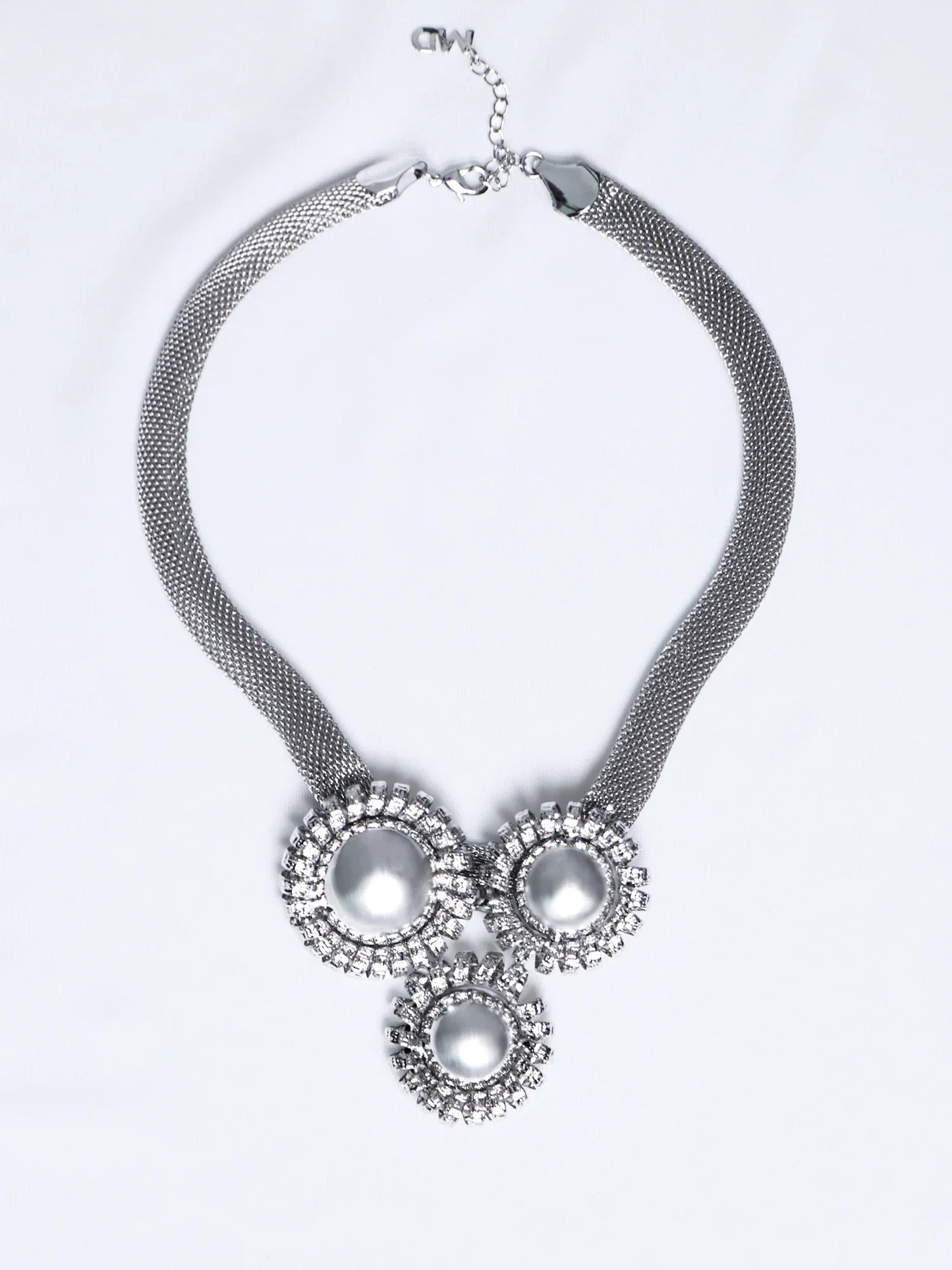 Silver Large Flower Beaded Necklace Earring Set