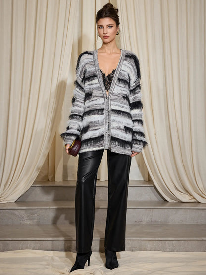 Soft Striped V-Neck Cardigan