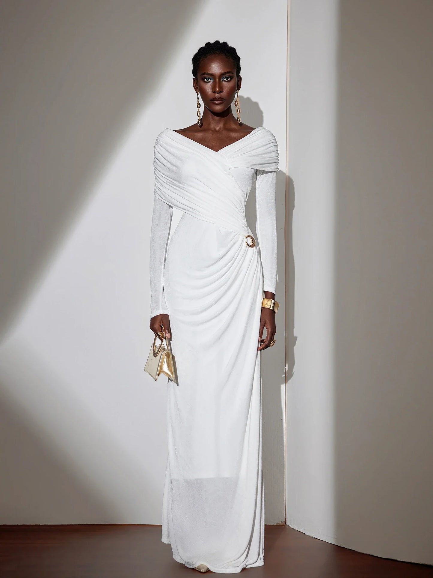 Solid-color Ruched Bodycon Maxi Dress
