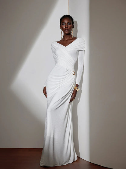 Solid-color Ruched Bodycon Maxi Dress
