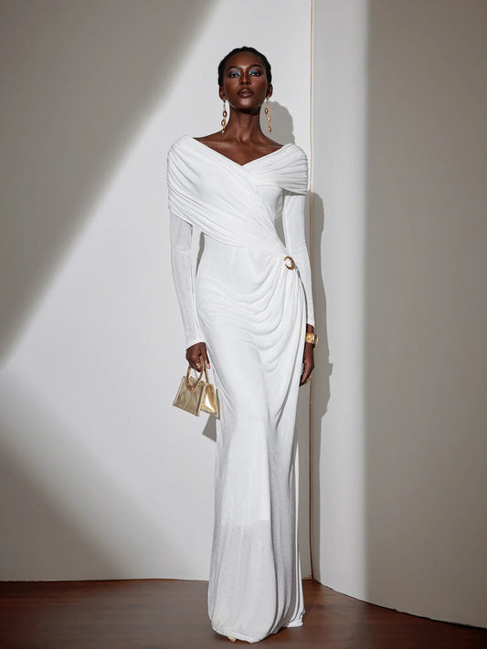 Solid-color Ruched Bodycon Maxi Dress