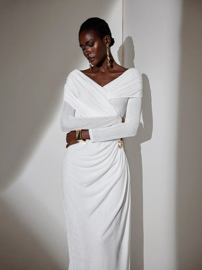 Solid-color Ruched Bodycon Maxi Dress