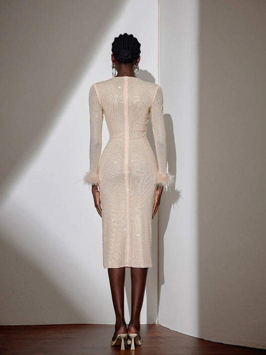 Sparkly Ruched Bodycon Midi Dress