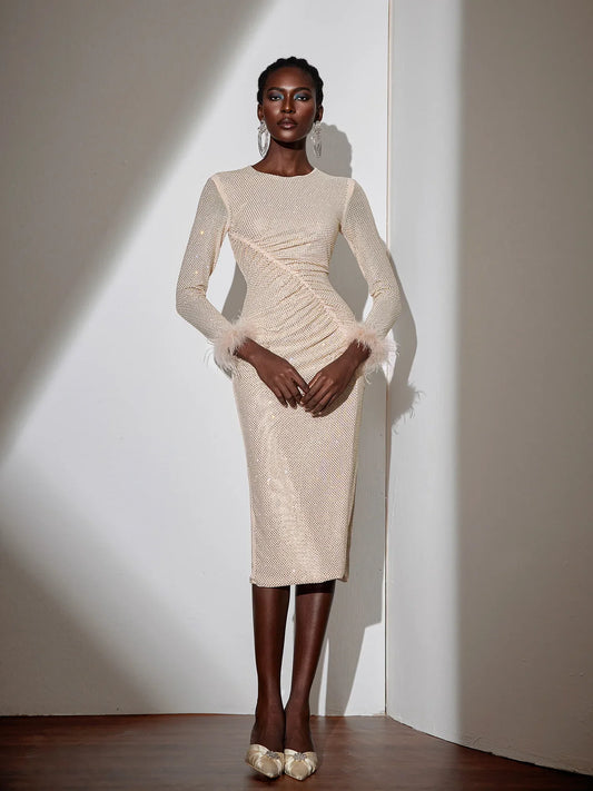 Sparkly Ruched Bodycon Midi Dress