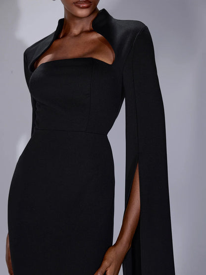 Split Cape Sleeves Midi Dress