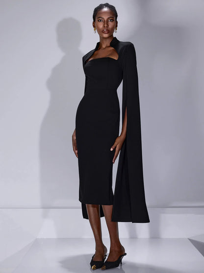 Split Cape Sleeves Midi Dress
