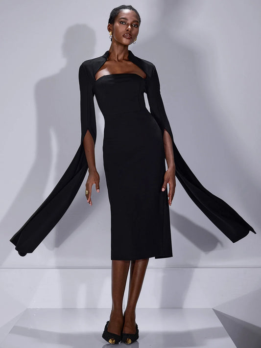 Split Cape Sleeves Midi Dress