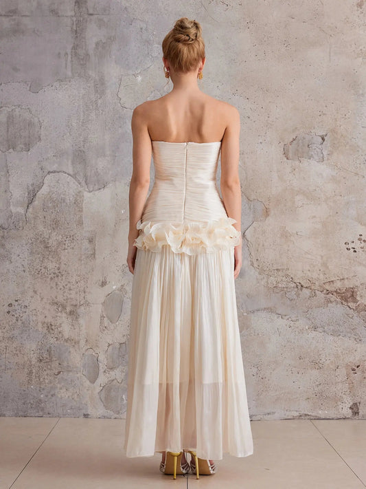 Strapless 3D Flower Wrapped Buttocks Maxi Dress