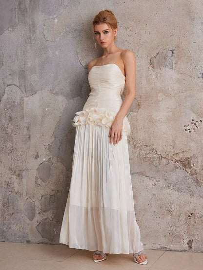 Strapless 3D Flower Wrapped Buttocks Maxi Dress