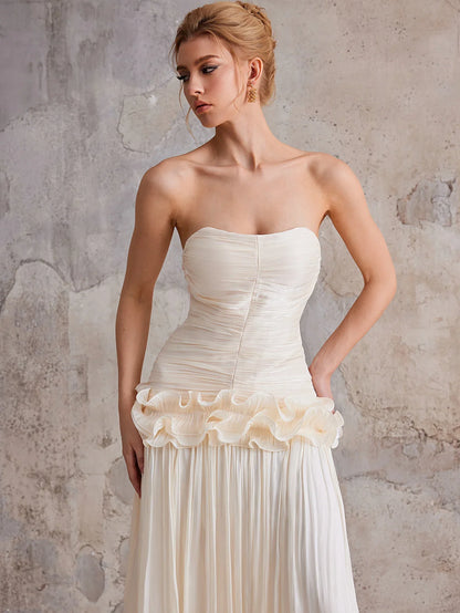 Strapless 3D Flower Wrapped Buttocks Maxi Dress