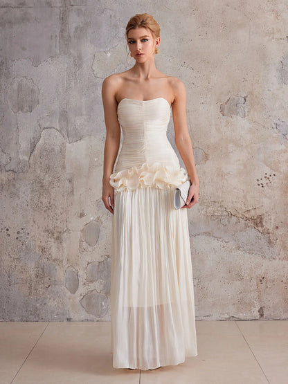 Strapless 3D Flower Wrapped Buttocks Maxi Dress
