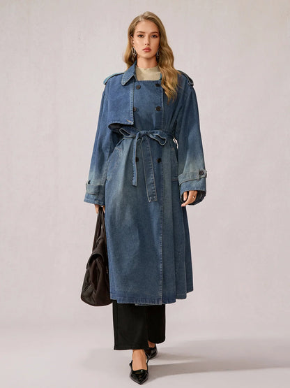 Stylish Denim Patchwork Office Midi Dress