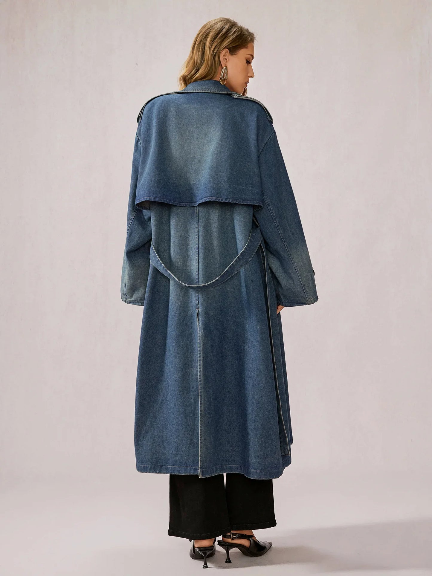 Stylish Denim Patchwork Office Midi Dress