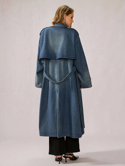 Stylish Denim Patchwork Office Midi Dress