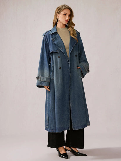 Stylish Denim Patchwork Office Midi Dress