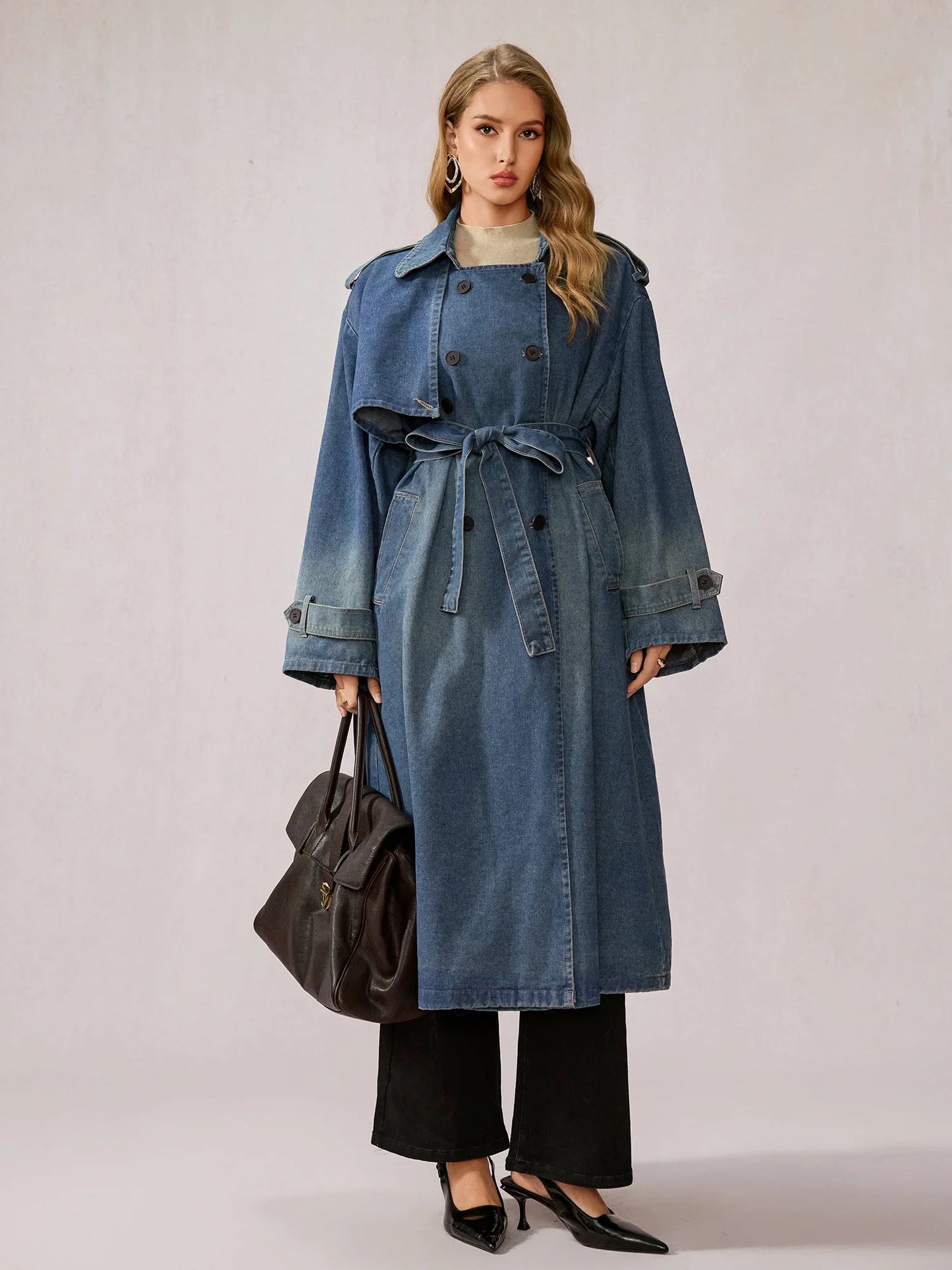 Stylish Denim Patchwork Office Midi Dress