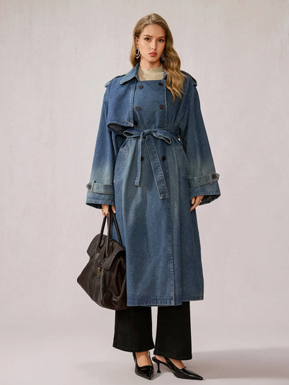 Stylish Denim Patchwork Office Midi Dress