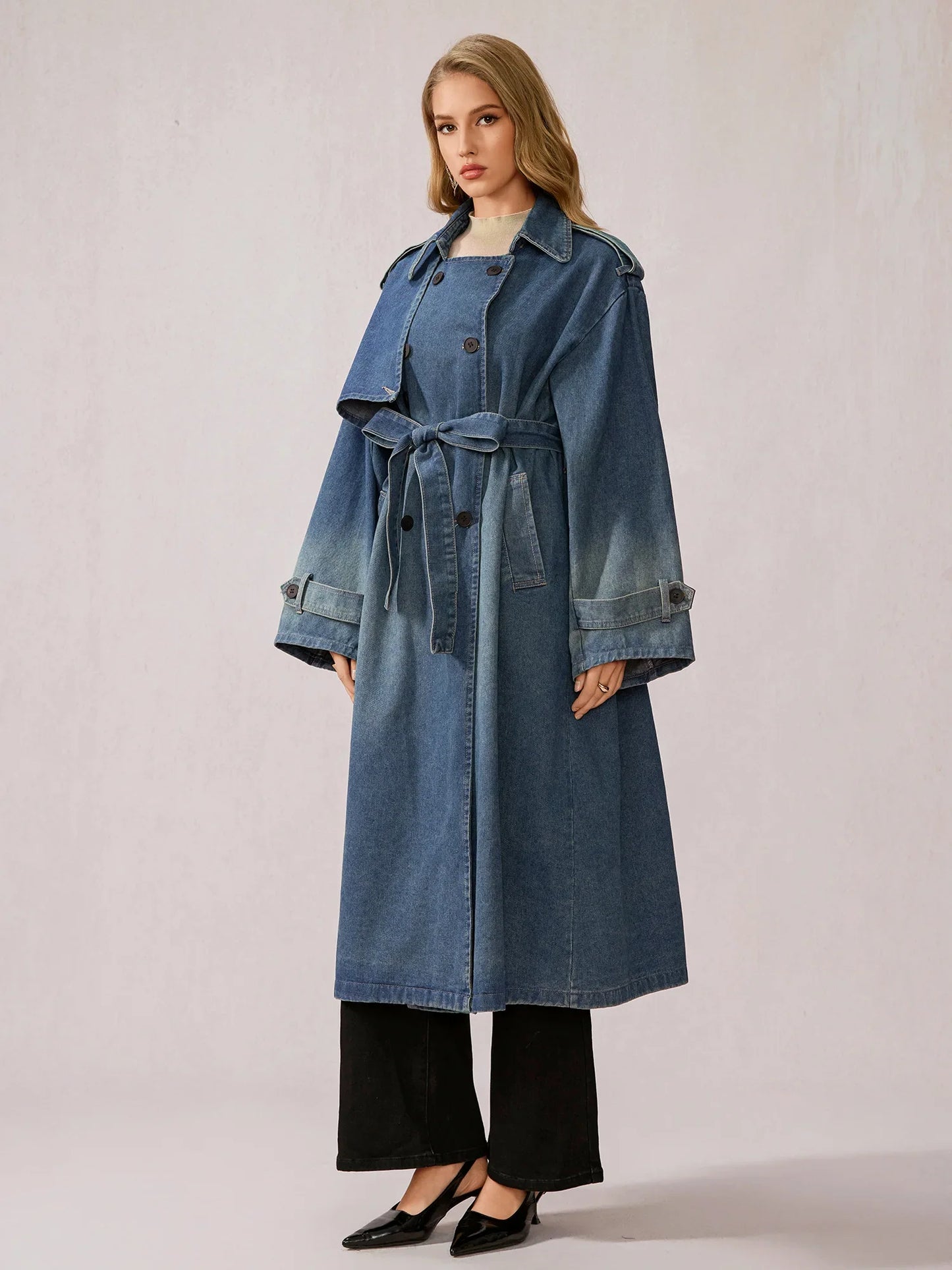 Stylish Denim Patchwork Office Midi Dress