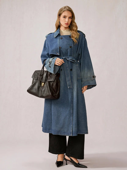Stylish Denim Patchwork Office Midi Dress