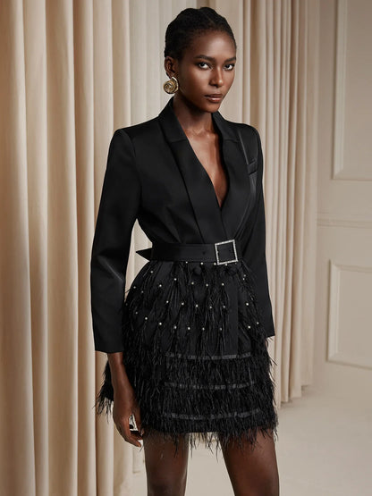 Tassel Blazer Mini Dress with Belt