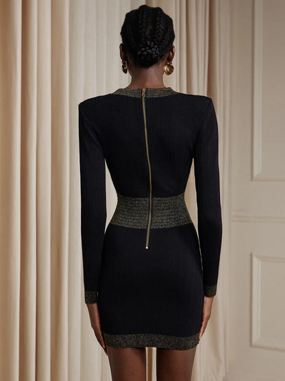 V-Neck Button Front Bodycon Mini Dress