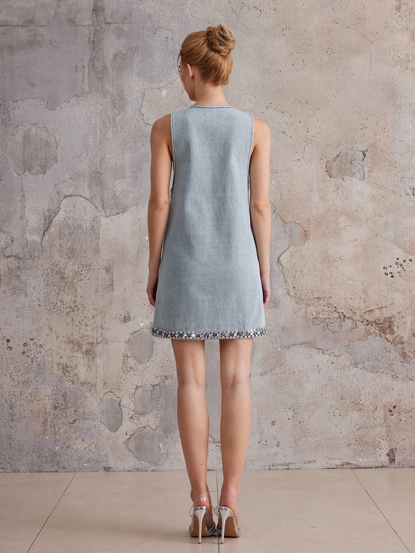 V-Neck Denim Sleeveless Mini Dress