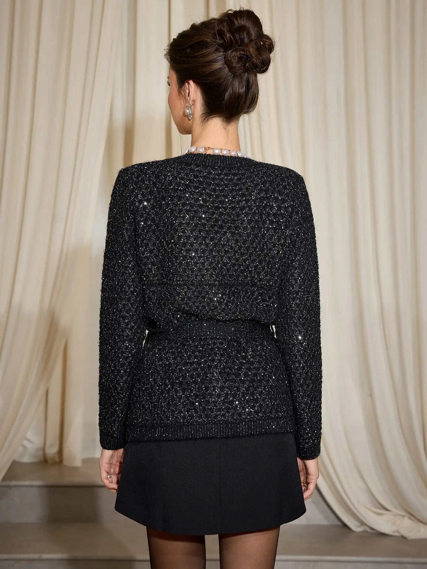 Black V-Neck Fashion Cardigan