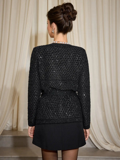 Black V-Neck Fashion Cardigan