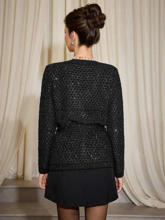 Black V-Neck Fashion Cardigan