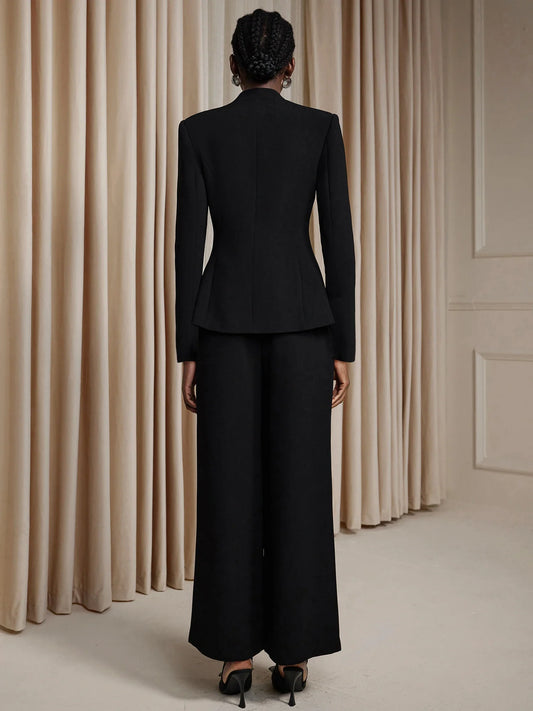 V-Neck Suit with Metal Button Two-Piece Set