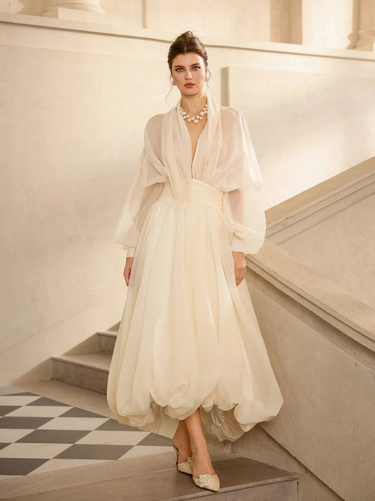 Vintage Balloon Sleeve Maxi Dress