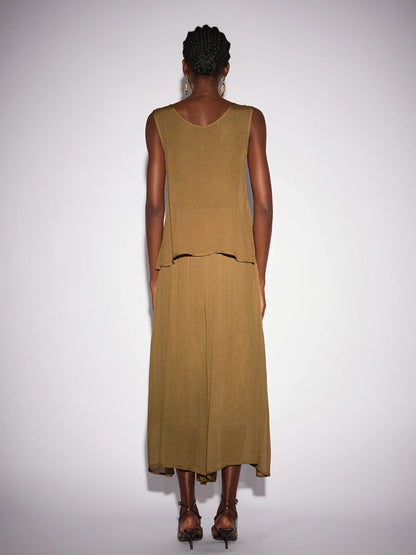 Vintage Brown V-Neck Mesh Two-Piece Set