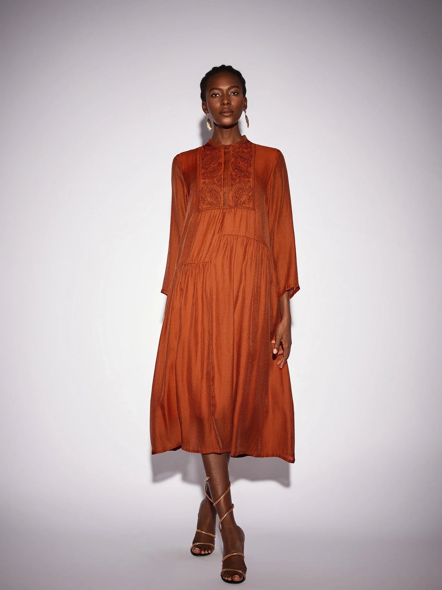 Vintage Embroidered Long Sleeve Loose Maxi Dress