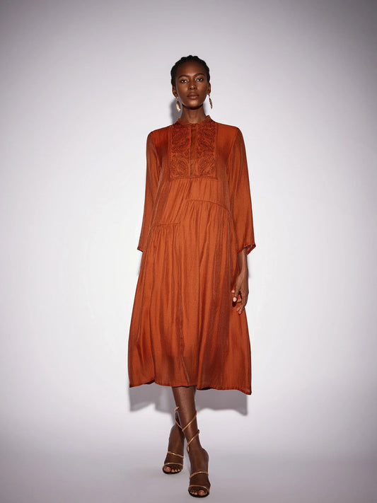 Vintage Embroidered Long Sleeve Loose Maxi Dress