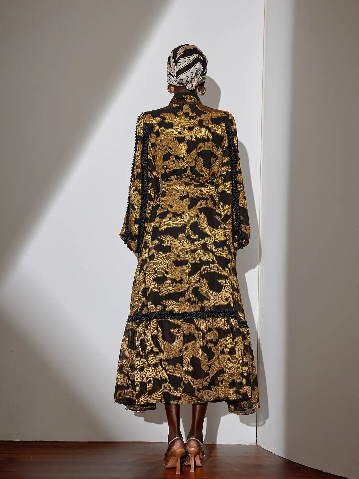 Vintage Pleated Printed Maxi Dress