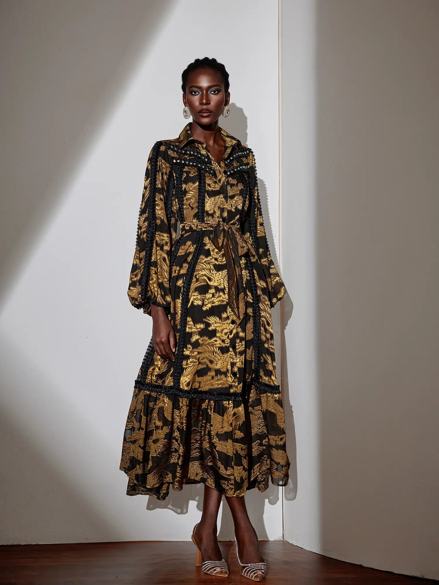 Vintage Pleated Printed Maxi Dress