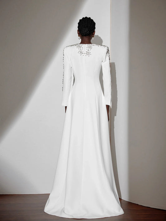 White Beaded Fitted Maxi Dress