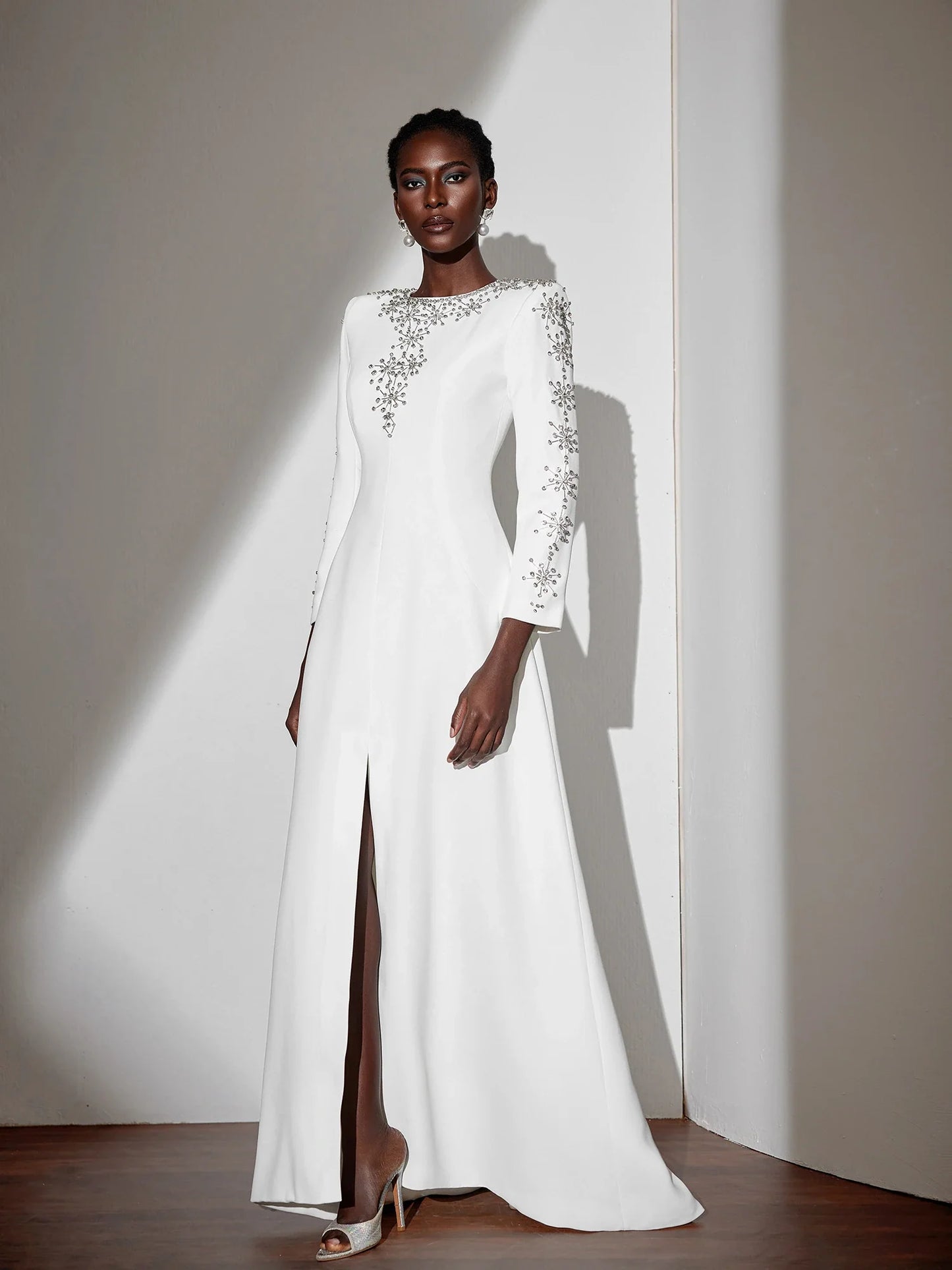White Beaded Fitted Maxi Dress