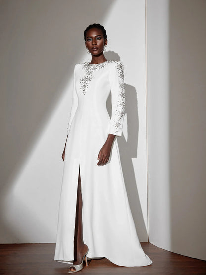 White Beaded Fitted Maxi Dress