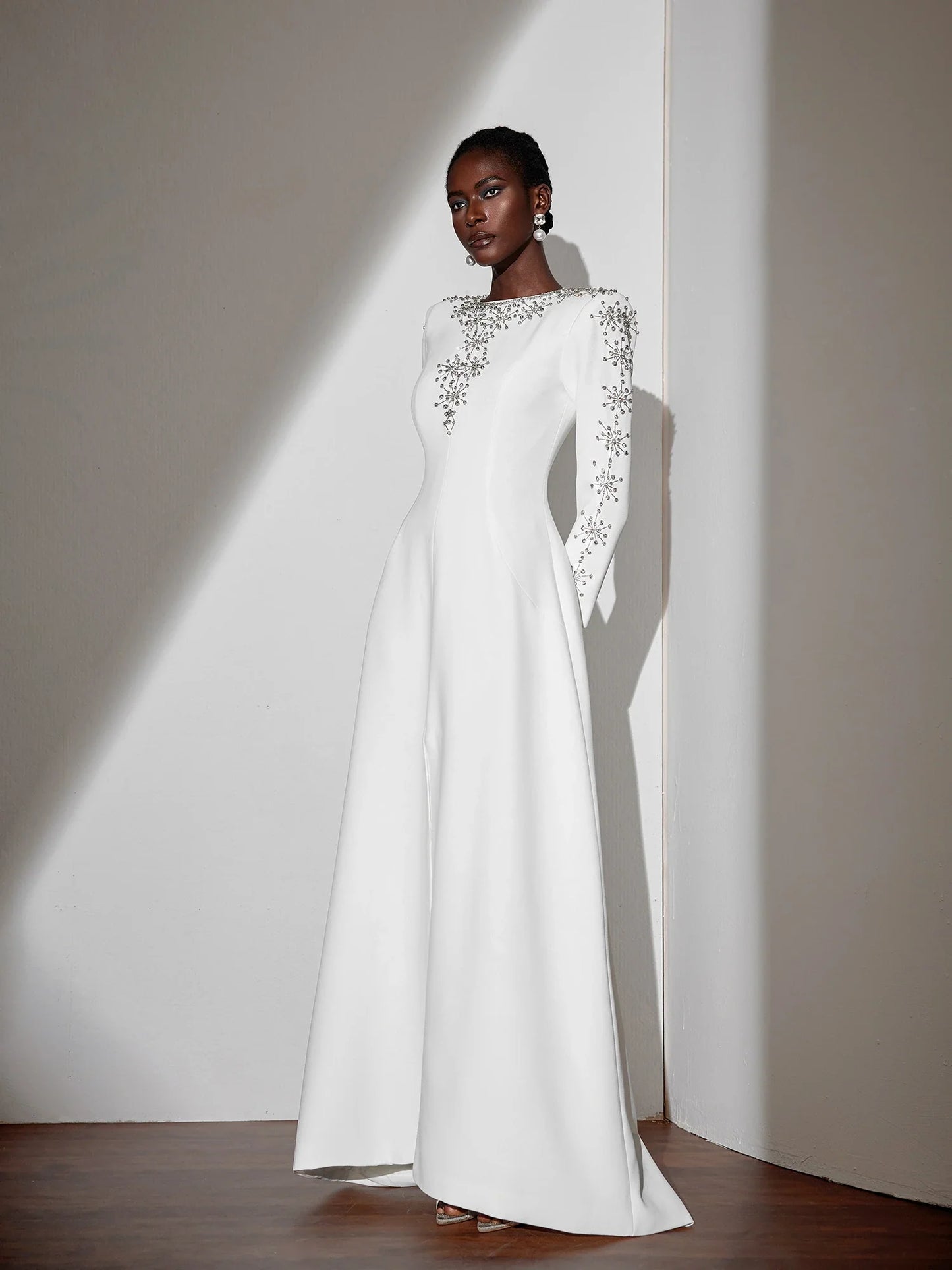 White Beaded Fitted Maxi Dress