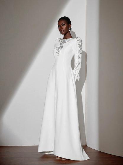 White Beaded Fitted Maxi Dress