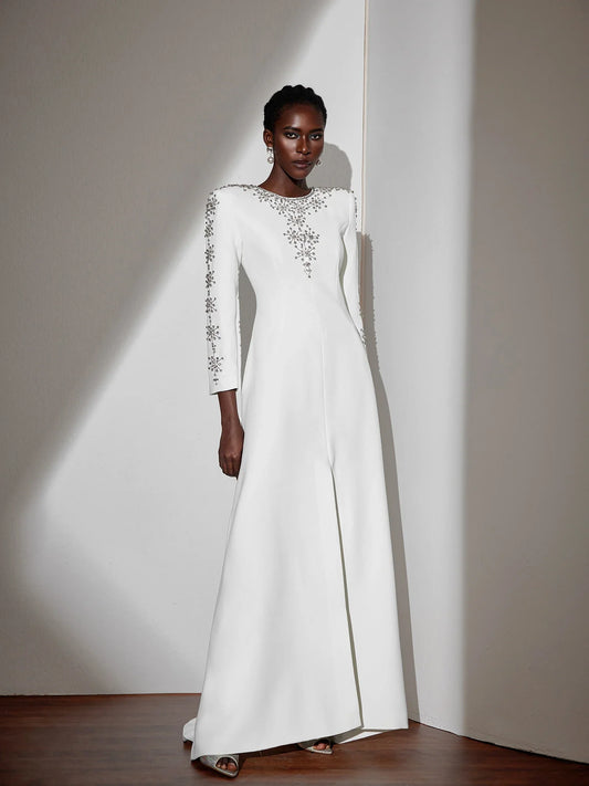 White Beaded Fitted Maxi Dress