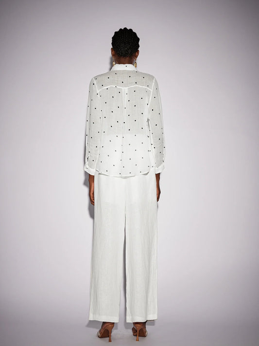 White Dot Shirt Two-Piece Set