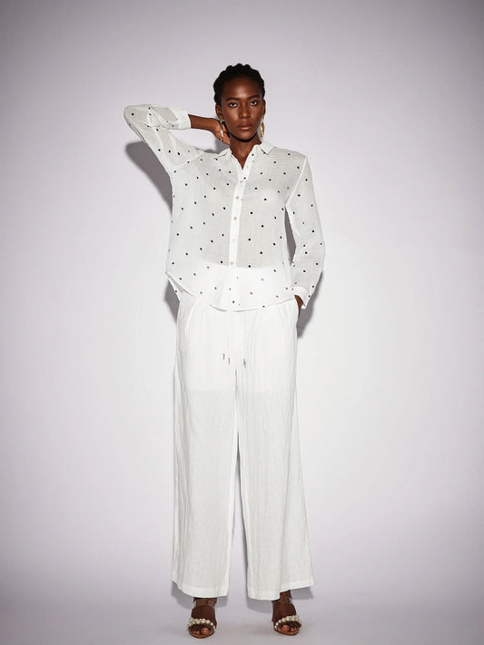 White Dot Shirt Two-Piece Set